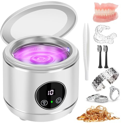 Ultraschall-U-V Retainer Reiniger, EnGiTores 230 ml Retainer-Reinigungsgerät für Zahnersatz Mundschutz Aligner Bürstenkopf Schmuck Uhrenarmband Ultraschallreiniger mit Modi für den Einsatz (White)