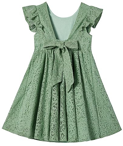 Ugitopi Kleinkind Mädchen Rückenfrei Flatterärmel Spitze Party Kleid Kinder Kleider