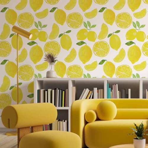 Alwayspon Selbstklebende Zitronen-Tapete, abziehen und aufkleben, Möbel-Transfer-Aufkleber, Aufkleber, Wohnzimmer, Kinderzimmer, Wandkunst, selbstklebende Rückseite, Vinylfolie, Rolle für Schubladen,