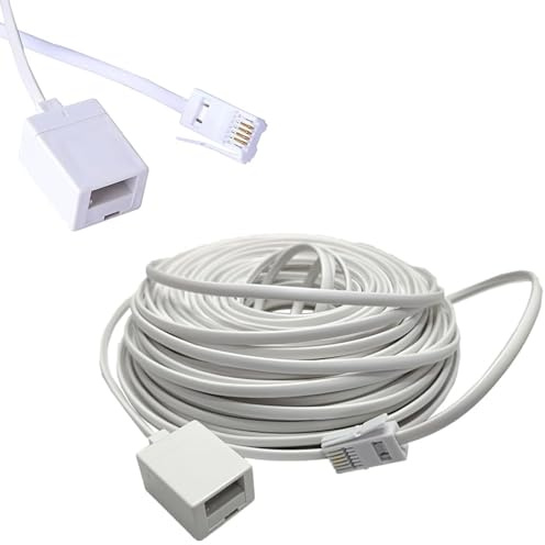 Zguziji BT-auf-BT-Verlängerungskabel, 4-adrig, flach, für Zuhause, Telefon, Telefon, Kabel, 20 m, Weiß