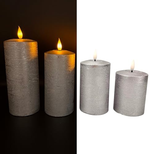 Online Fuchs 4er Set metallic LED-Kerzen aus Echtwachs mit praktischer Touch-Funktion und 6-Stunden Timer - realistisch flackernde Flamme - 546 (Silberblau)