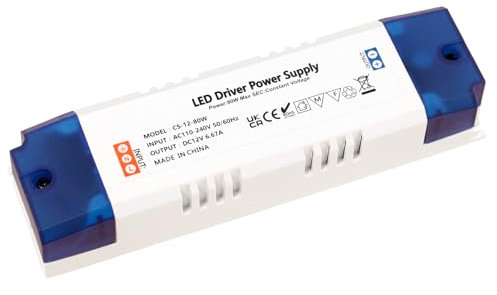 MEEKBOS Trasformatore 220V 12V, 80W 6.7A Alimentatore AC a DC, Senza Carico Minimo, Senza Sfarfallio, Senza Rumore, Compatibile con G4, GU5.3, MR11, MR16, Strisce LED