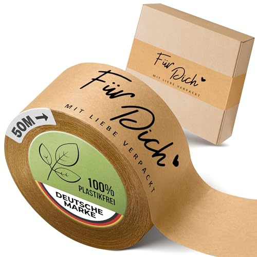Nachhaltiges Paketklebeband mit Aufdruck, 50m x 50mm, Persönliches & geräuscharmes Klebeband, Umweltfreundliche Paketband mit Text, Verpackungsband für Unternehmen, Für Dich (1x (Basis-Paket))