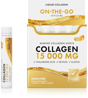 Swedish Nutra Liquid Marine Collagen 15,000 mg Shots, 10 x 25 ml | Type I & III hydrolysed peptide shots with hyaluronic acid, biotin & vitamin C for hair, skin & nails; sugar-free, on-the-go