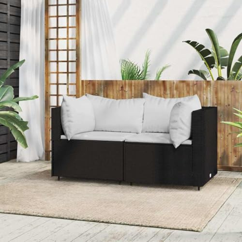 HaoChrymec Garten-Ecksofa mit Kissen, PE-Rattan, Modulares Design, Outdoor Couch, Lounge Möbel Outdoor, Balkon Sofa, Garden Sofas, Schwarz, 63 x 63 x 57.5 cm