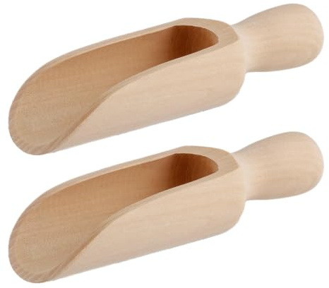 Tabanzhe 2 Pcs Wooden Scoops 140mm Large Wood Spoons for Salt, Flour, Coffee Beans, Sugar, Bath Salts and Tea Powder,Kitchen Scooper for Spices and Dry Goods