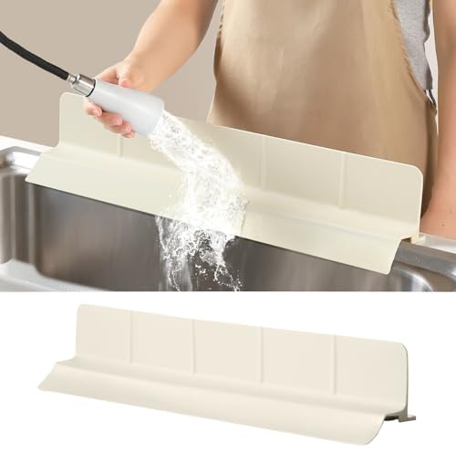 23 Ultra Silicone High Sink Splash Guard, Beige | Released in 2026, Self-Draining Water Splash Guard, for Kitchen Sink&Bathroom&Island, 3.5 Splash Guard, 7 Strong Suction Cup