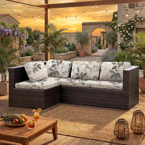 LiveGo Stretch-Sofa-Kissenbezug für den Außenbereich, Ersatzkissen für Terrassenmöbel, Couch-Schonbezüge, Stuhl-Sitzbezug, weicher Flexibilitätsschutz (8, Blumen)