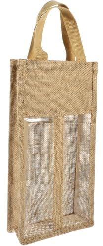 SOPOTUTU Window Burlap Wine Tote Bag for 2 Bottles with Handles Portable Reusable Wine Carrier Bag Wrapping Supplies