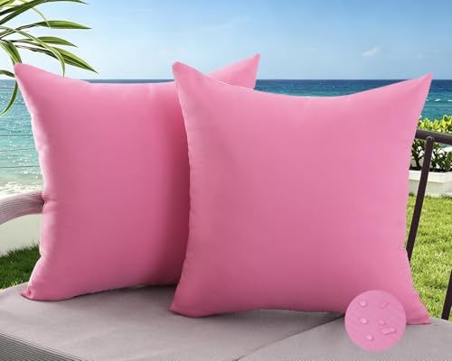 Avalune Kissenbezug Outdoor Kissen 50x50 Rosa Sofakissen Wasserfest Dekokissen Sommer Frühling Kissenhülle Kissenbezüge für Garten Sofa Balkon Terrassen Lounge Couch Deko Wohnzimmer 2er Set