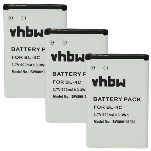 vhbw 3X Akku kompatibel mit Emporia Telme T200, Telme X200, Telme C150, Telme C140, Telme C151 Handy Smartphone Telefon (900 mAh, 3,7 V, Li-Ion)