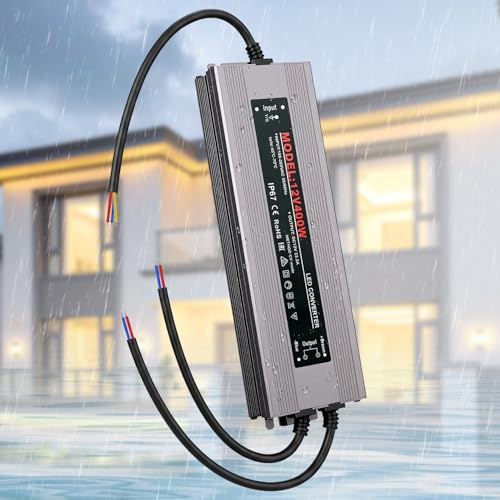 Arotelicht LED Trafo 12V 400W IP67 Wasserdicht Flackerfrei, DC 12V 33.3A | LED Netzteil AC 190-265V 50/60Hz mit 2 Ausgängen, Spannungswandler Transformator für Außen LED Streifen & Strip