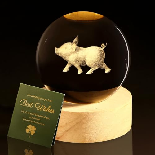 GUJOXILA 60 mm Kristallkugel Glücksschwein Positive Geschenk für Frauen | Schwein Crystal Ball mit Lampenfuß Geschenke Weihnachten Geburtstagsgeschenk für Frauen Freundin Deko Wohnzimmer
