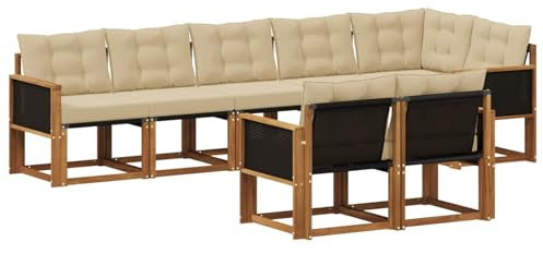 vidaXL Outdoor-Sofagarnitur mit Kissen 8 pcs Natur und Beige, Garten Loungemöbel, modernes Ecksofa, robust Sitzgruppe, Terrassenmöbel für Komfort