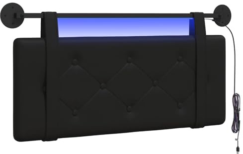 vidaXL Hängendes Kopfteil Mit LED Licht Schwarz Kunstleder, Elegantes Schlafzimmermöbel, rechteckige Wandkopflehne, gepolsterte Rückenlehne, zeitgemäßes Design