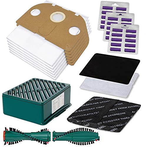 Smartes Sparset - 58 Teile - Passend für Vorwerk Tiger 251 & 252 18 Vlies Staubsaugerbeutel + Filterset + Duft + Ersatzbürsten - Bestleistung beim Saugen - Hochwertige Qualität