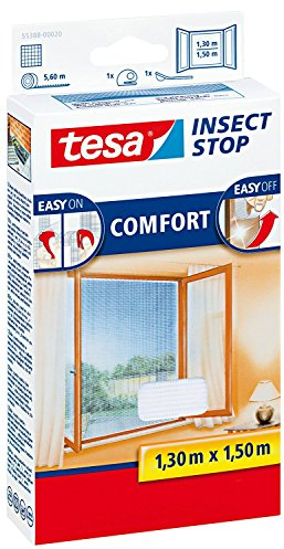 tesa Fliegengitter für Fenster, Beste tesa Qualität, durchsichtig, (1,3m:1,5m | 8er Pack, weiß)