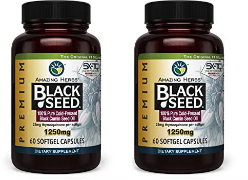 Amazing Herbs Premium Black Seed Oil - 60 Softgels, 1250mg (Pack of 2)