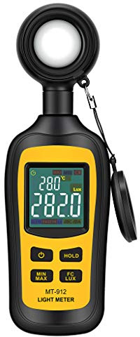 Light Meter Digital Illuminance Meter Handheld Ambient Temperature Measurer, Range up to 200,000 Lux, Luxmeter with 4 Digit Color LCD Screen