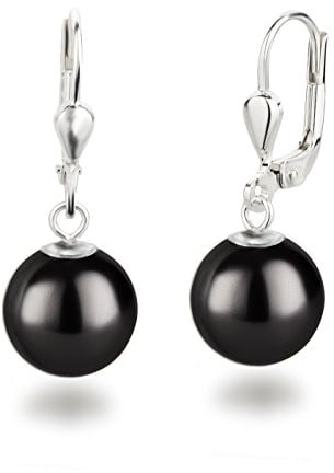 Schöner-SD Perlenohrringe 925 Silber Ohrhänger Perle hängend 10mm schwarz