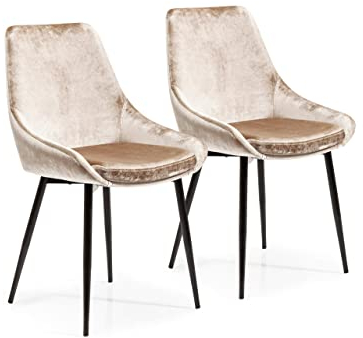 Kare Design Stuhl East Side (2/Set), Beige, Polsterstuhl, Esszimmerstuhl, Samptoptik, Stahlfüße, 83x48x57 cm (H/B/T)