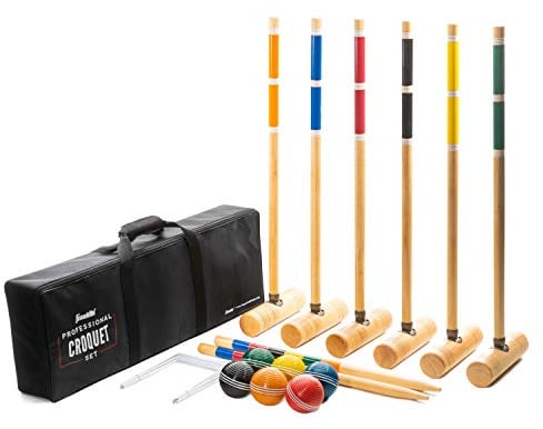 Franklin Sports Krocket-Sets, inklusive Holzschlägel und -pfähle, Allwetterbälle und Metalltore, inkl. Tragetasche, Profi-Ausrüstung