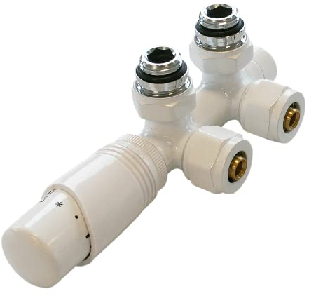 Mittelanschlussgarnitur mit Thermostat für Heizkörper - Farbe wählbar, Farbe:Weiß