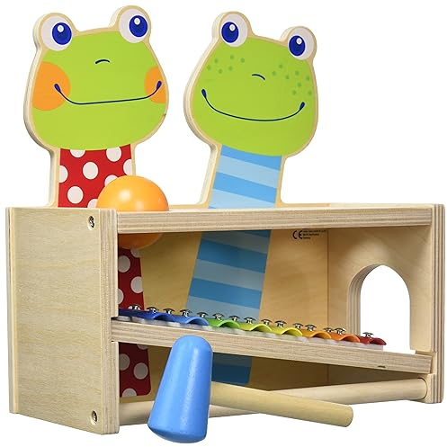 HABA 304271 - Klang-Klopfbank Froschkonzert, Klopfbank und Metallophon mit Kugel und Schlägel, Spielzeug ab 2 Jahren