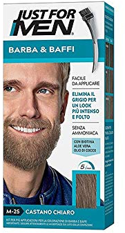 Just For Men - Barba y bigote - Tintura color permanente con pincel, sin amoniaco - Color castaño claro M-25 - Cantidad 2 x 14 ml - 3 Unidades