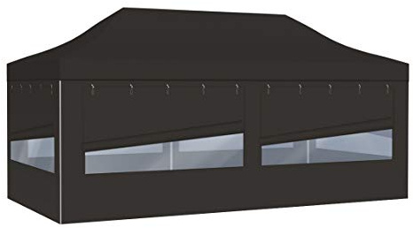 Vispronet Profi Faltpavillon Basic - 3x6 m in Schwarz - 4 Vollwände mit Panoramafenster - Scherengittersystem - Farbe & Größe wählbar
