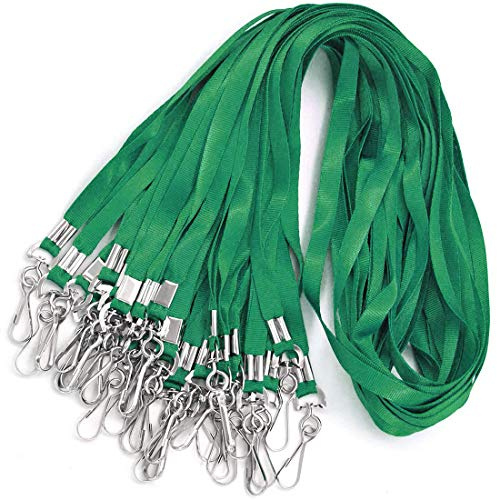 Bird Fiy Green Bulk Lanyards for Id Badges Nylon Neck Flat Lanyard for ID Name Badge Holder/Name Tag (Green, 50Pcs)