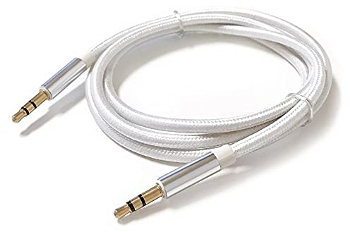 REALMAX【1m】Aux Cable For iPhone In Car - Universal Jack To Jack Nylon Braided Audio Auxiliary Headphone Wire Lead 3.5mm To Home Stereo Male Compatible With iPod, iPad, Echo Dot, Sony, Beats (White)