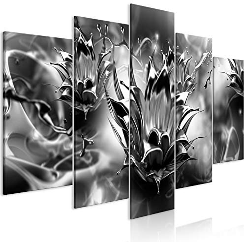 murando - Tableau décoratif nature 200x100 cm - Impression sur toile en noir et blanc - Décoration murale pour salon et chambre - Gris blanc - Fleurs abstraites nature b-A-0581-b-n