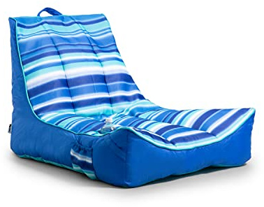 Big Joe Captain's Float No Inflation Needed Pool Lounger with Drink Holder, Blurred Blue Double Sided Mesh, Quick Draining Fabric, 3 feet