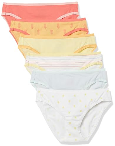 Amazon Essentials Slip Bikini in Cotone (Disponibile in Taglie Forti) Donna, Pacco da 6, Ananas/Limoni/Multicolore/Righe, 46