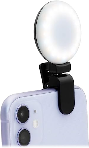 WOWLED Selfie Clip On Ring Light, 360° Rotatory 3-Level Brightness, Rechargeable Clip On Cell Phone Mini Circle LED Ring Light, Black, for Webcast Make Up Live Streaming