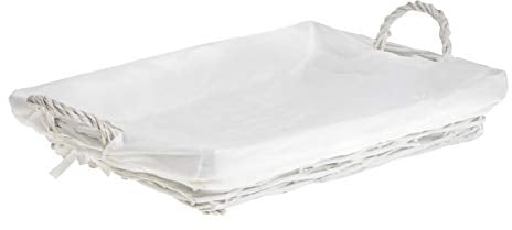 HERSIG - Bandeja Mimbre Natural | Cesta Mimbre Rectangular con Forro y Asas - 45 x 33 x 7 cm - Blanco
