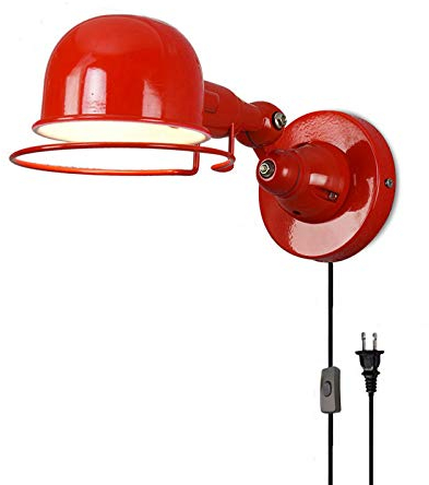 HKLY Vintage Wandlampe Schlafzimmer, Innen Metall Wandleuchte Bettleuchte mit Schalter und Kabel 1,5 m, Industrial Verstellbare Leseleuchte Schwenkbar Wandbeleuchtung für Wohnzimmer Küche, E14,Rot