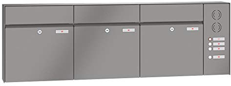 RENZ/Plan / 3er Aufputz-Briefkastenanlage Wand-Briefkasten mit Sprechfeld/RAL-Farbe 9007 Volumen 28 L/Dein-Briefkasten.de