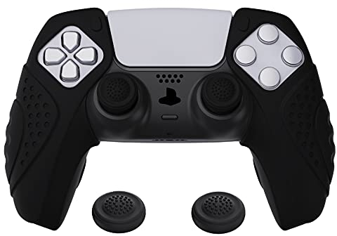 PlayVital Anti-Rutsche Silikon Hülle für ps5 Controller, Schutzhülle Grips Skin Case Tasche Kompatibel mit Ladestation mit Aufsätze-Guardian Edition,Schwarz