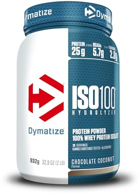 Dymatize ISO 100 Hydrolyzed Chocolate Coconut 932g - Proteine del siero di latte idrolizzate e isolate in polvere, 29 Portioni