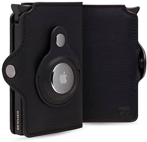 BEWMER Porta Carte di Credito 1 con custodia per Air tag | Portafoglio Slim da Uomo e Donna | Porta Tessere compatibile con Airtag Fermasoldi in Carbon Fiber (Air Tag Nero)