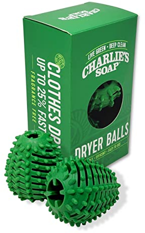 Charlie's Soap Eco-Friendly Dryer Balls 2 Pack - Reusable, Durable, Unscented Alternative to Dryer Sheets, Wool Balls, or Scent Beads