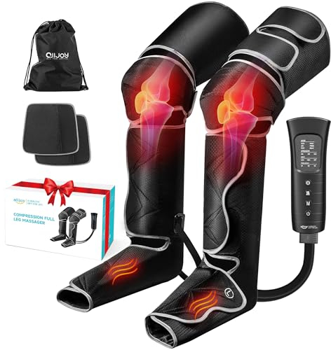 ALLJOY Masaje de Piernas Presoterapia, Compresión de Aire Masajeador de Molletas Pies para Circulación, 6 Modos 4 Intensidades 2 Niveles de Calor para Pies y Rodillas, Regalo Hombre Mujer