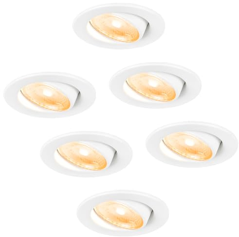 HOFTRONIC - Malta - 6er LED Einbaustrahler Weiß - 5W Dim to Warm (1800K-2700K) - IP44 Wasserdicht - Schwenkbar, Dimmbar - Deckenstrahler für innen, außen und Badezimmer - 5 Jahre Garantie