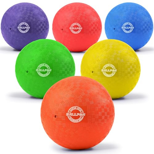 BallFUN Dodgeballs Playground Balls 8.5, Dodge Ball Set for Kids & Adults, Bouncing Kickballs Handball for Outdoor & Indoor Games - Includes Pump & Mesh Storage Bag (8.5,6 Pack)