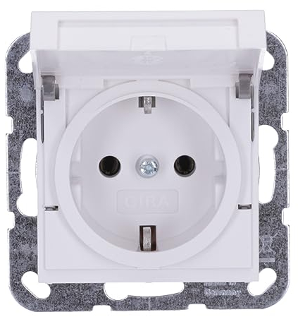 Gira 445403 SCHUKO-Steckdose mit Klappdeckel System 55 Reinweiß glänzend
