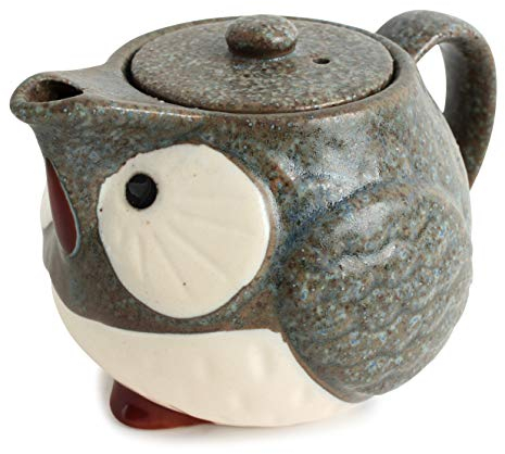 Mino ware Japanese Pottery Teapot Kyusu Owl Shape made in Japan (Japan Import) CPK101 (Stone Charcoal)