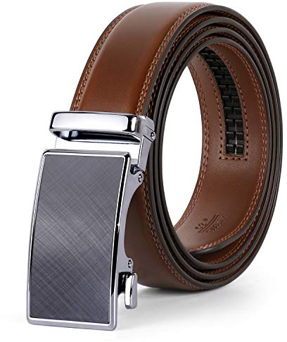 XZQTIVE Herren Gürtel Leder-Ratschengürtel für Herren Verstellbarer Automatikgürtel mit Klick-Schiebeschnalle, 35mm Breite, Gürtel für Business-Anzug,115cm, Braun