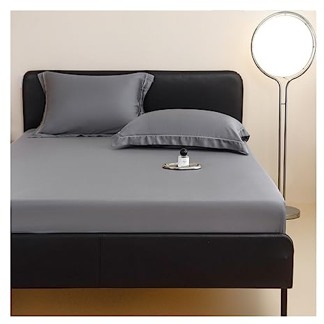 OBONG Premium Spannbettlaken 100% Tencel Lyocell Eukalyptusfasern Spannbetttuch Super Weich Bettlaken Atmungsaktiv Bis 30 cm Höhe Tiefe Taschenlaken(Grey,Queen)